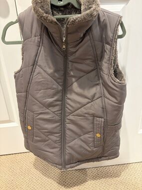 Kerenhart women’s Vest medium Quilted Faux-Fur reversible grey size M